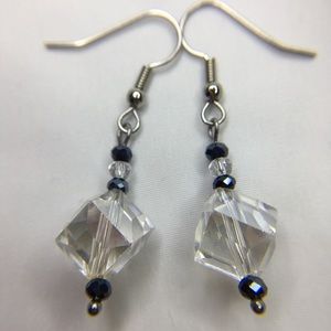 Crystal Cube Dangle Earrings Unique Handmade